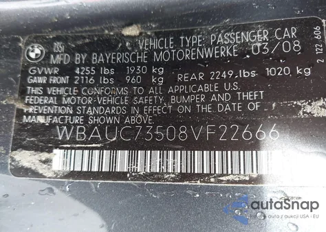 2008 BMW 135I z USA, uszkodzony, nr VIN WBAUC73508VF22666